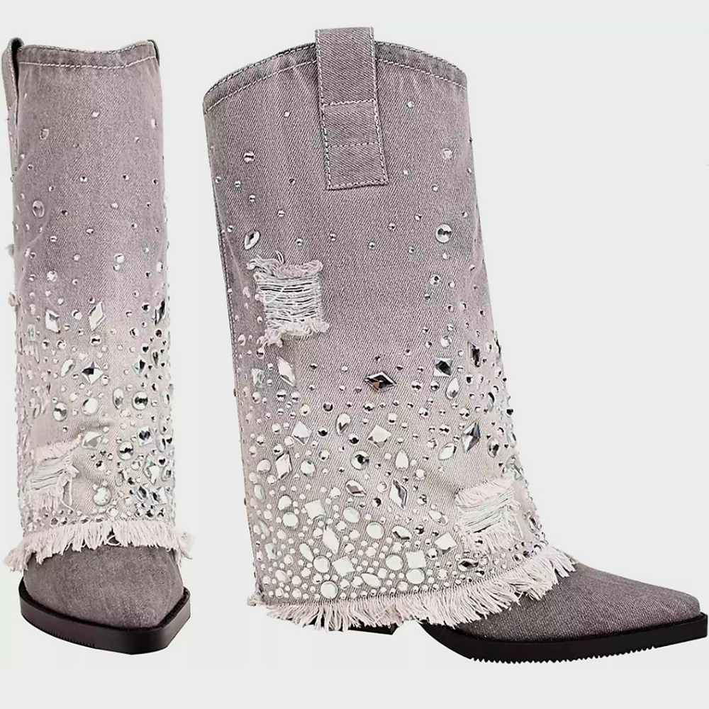 Cowgirl boots - Ladies Gray Denim wide calf